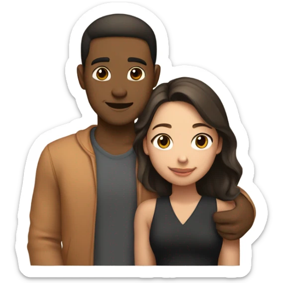Peach skin girl with light brown hair with a light brown guy with black hair hugging  sticker