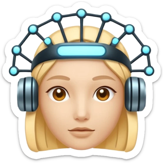 Minimal emoji of a futuristic neural headband with glowing nodes, clean lines, soft sci-fi glow, flat icon style sticker
