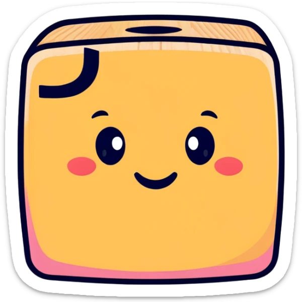 A cartoon wooden alphabet block with letter C and a cute face with rosy cheeks sticker