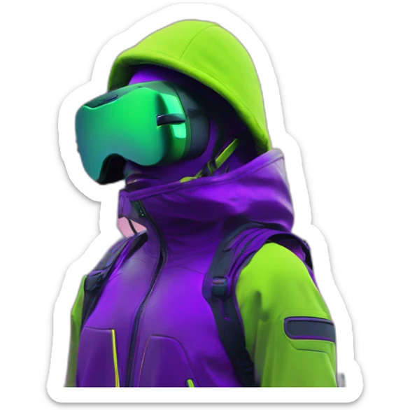 Ants 3D color lemon green and purple neon streetwear cybertech smart Futuristic cyber AR/VR point from him up doing a moonwalker sticker