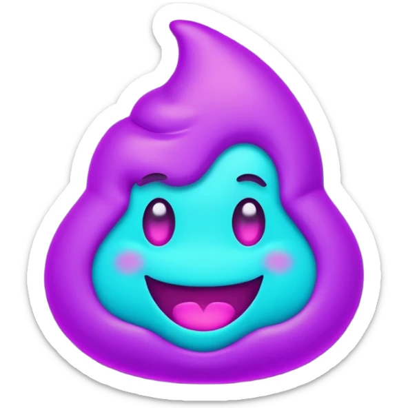 futuristic glowing poop emoji with funny smiling face, purple and cyan neon glow, dark background sticker