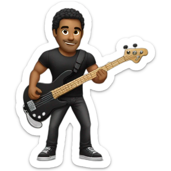 latin lover man, very strong, black, in black shirt, playing electric bass sticker