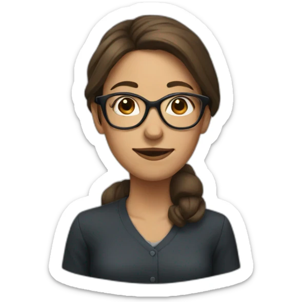 A woman with big nose and brown hair with glasses sticker