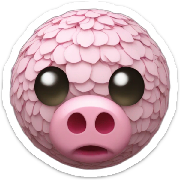 3d sphere with a cartoon wide peony Pig skin texture with spooky eyes sticker