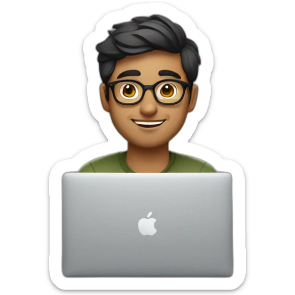 A 23 year old Indian product designer sitting infront of his desk designing in MacBook sticker