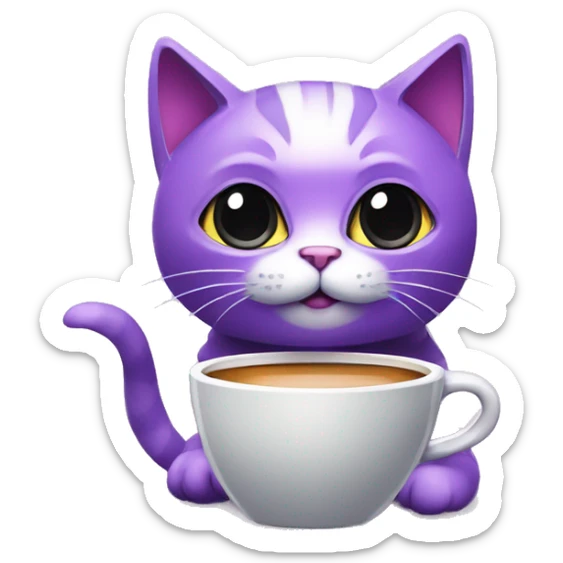 Cute purple hoverpetcat in spaceship with a cup of coffee by it's hand  sticker