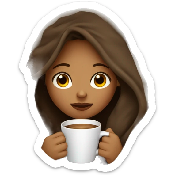 girl inside a blanket sipping coffee eyes closed brown hair with tanned skin and long lashes  sticker