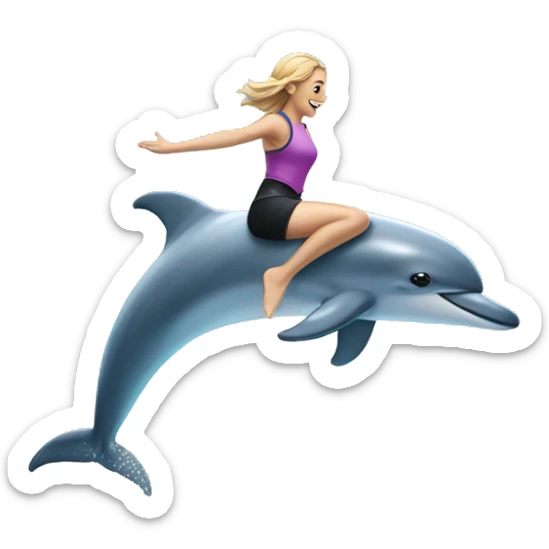 lauren feeney doing the splits jumping over a sparkling dolphin jumping out of the water sticker
