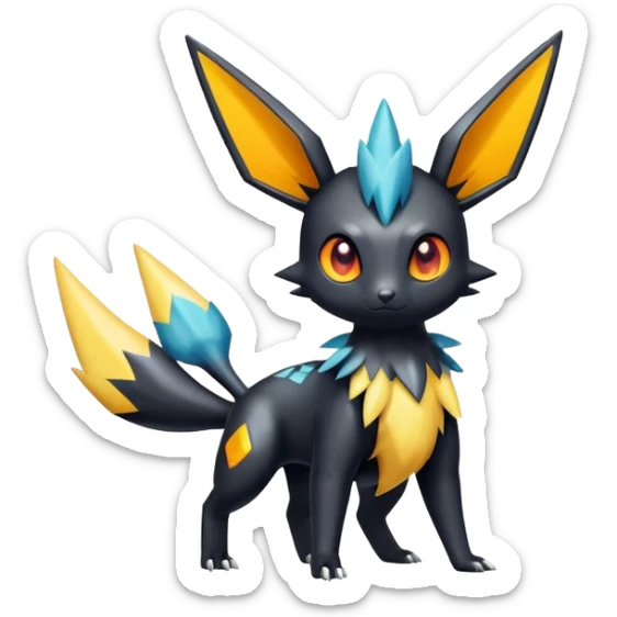 Colorful Shiny Exotic Victini-Salandit-Umbreon-Flareon-Fakémon-hybrid-creature (full body)  sticker