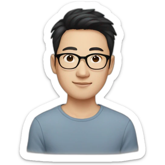 30 year old Asian man with no facials hair thick round black glasses and losts of freckles and short black hair sticker