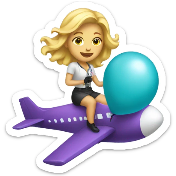 Woman with blonde hair holding a balloon riding on a plane sticker