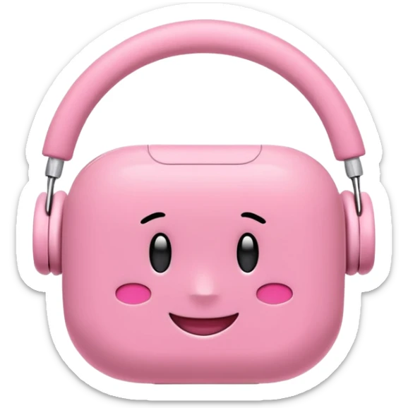 Create a pink happy circle emoji who listens to music on AirPods Max make them always this style  sticker