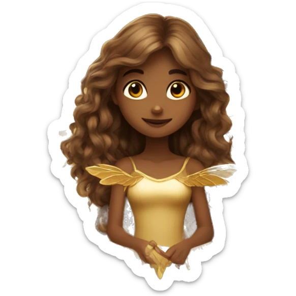 big wings, Beautiful, fairy, gold, brown, long hair sticker
