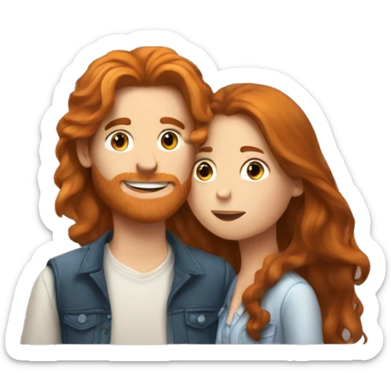 A brunette girl with long hair kissing a hot ginger boy sticker