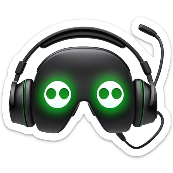 Clash of Clans aesthetic: Cinematic Playful Xbox Headset Portrait Emoji, rendered in a 3D vector-style similar to standard emojis with minimal shading and bold, simplified shapes. A compact, distinct form with signature details, softly glowing with a modern gaming energy charm. Simplified yet unmistakably iconic, highly detailed and consistent, glowing with a soft radiance and high shine. Stylized with a touch of next-gen innovation and a soft glowing outline, capturing the essence of a beloved gaming relic with a friendly, playful manner! sticker