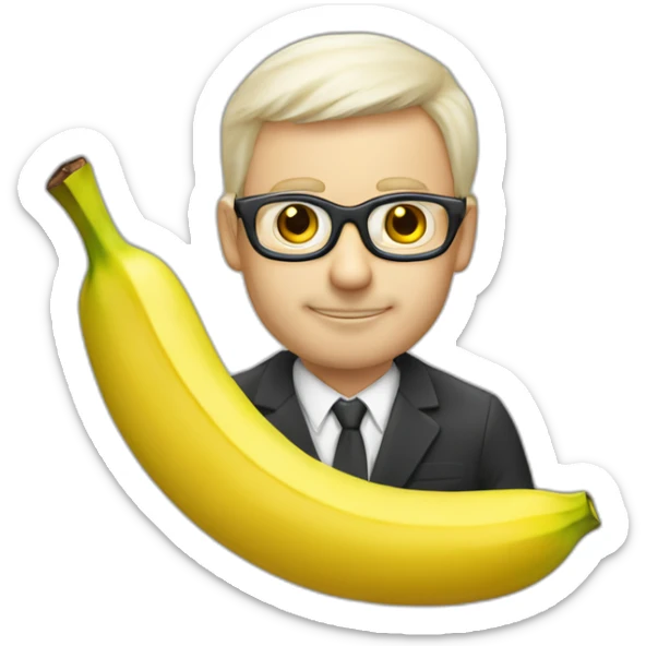 Uomo bianco pelato con occhiali e pizzetto lancia una banana sticker