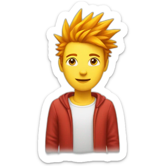 The person is wearing yellow, has spiky red hair, and has white skin sticker