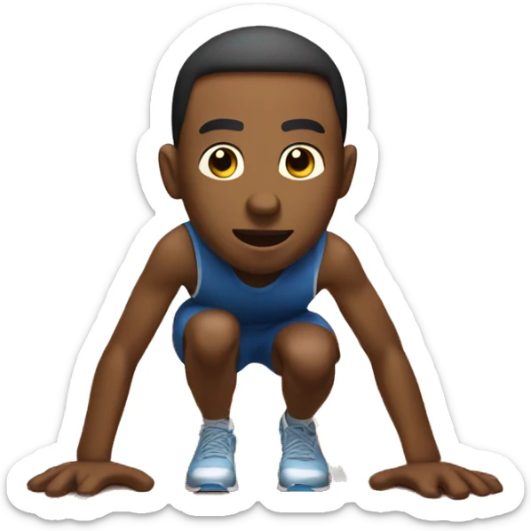 man at the start of a race, crouched down at the starting line, about to run line sticker