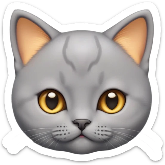 cinematic-cute-realisticbritish shorthair-kitten cat-portrait-emoji,-head-tilted-playfully-and-inquisitively,-sleek-solid-grey-fur,-simplified-yet-adorable-features,-highly-detailed,-glowing-with-a-warm,-friendly-glow sticker