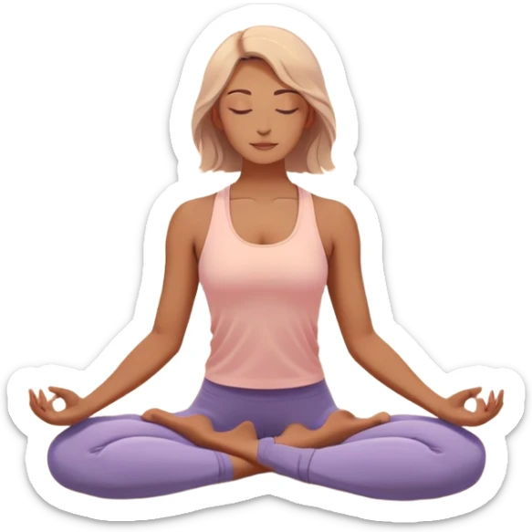 A peaceful person practicing yoga on a calm sea beach at sunrise, in a serene meditative pose. Soft pastel colors surround the scene, with gentle waves in the background and smooth, flowing lines representing balance and tranquility. The atmosphere feels centered and mindful. sticker