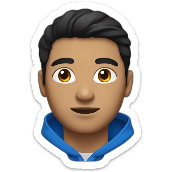 Tan skin with black hair and thick eyebrows young adult male wearing a blue hoodie sticker