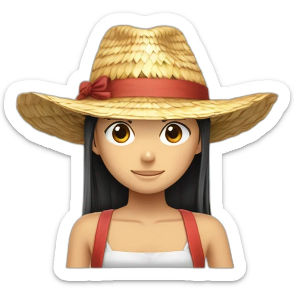 Tête de Luffy en fille avec des cheveux longs et son chapeau de paille sticker