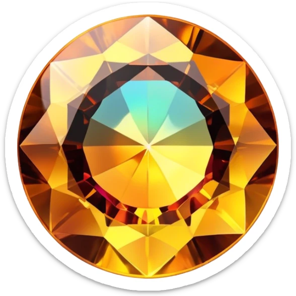 extreme up close amber round cut holographic gem with black metal accent with more holographic shine sticker