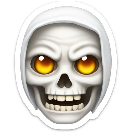 Skull with white hair and eye lids big with great teeth and eyes very hooded sticker