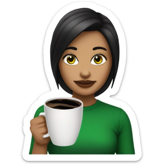 Una chica blanca con cabello negro, ojos verdes, y una taza de café negro en sus manos  sticker