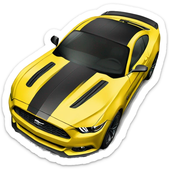 Create me an emoji of a 2015 Mustang GT, yellow with tinted windows and black wheels  sticker