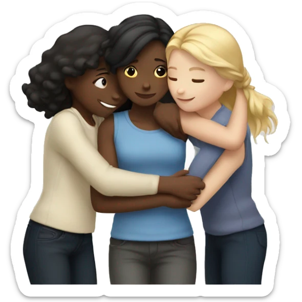 Hug three girls, one Black One, White, With Brown air and One with blond hair sticker