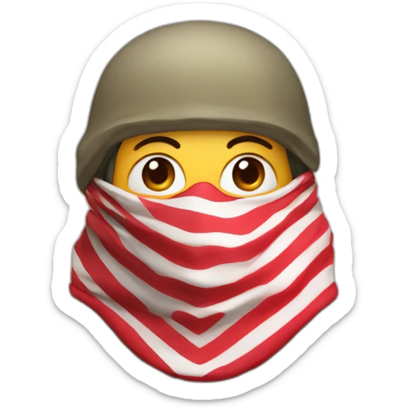 A person masked with red and white shemagh and wearing military clothing mouth covered sticker