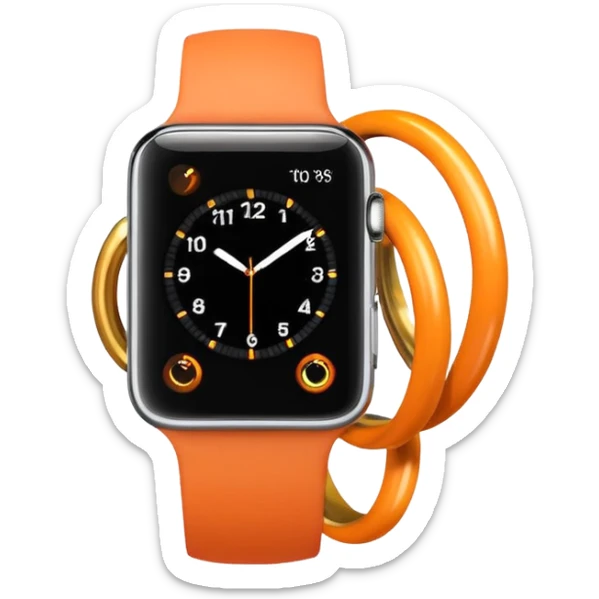 a orange apple watch with fitness rings in the style of an ios emoji  sticker