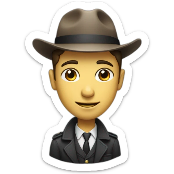 the standard gender neutral detective emoji, but with a smirking face, eyebrows raised, eyes looking sideways, and a half smile sticker