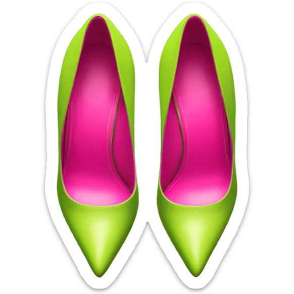 Realistic isolated top view of a pair of hot pink to lime green pointed toe high heel shoes. sticker