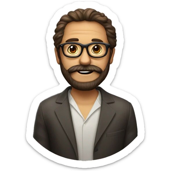 Una foto de un maestro con pelo castaño, gafas redondas, barba castaña y cara finita sticker