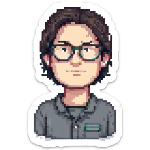 pixel art portrait of a man about 50 years old, dark hair, wearing glasses sticker