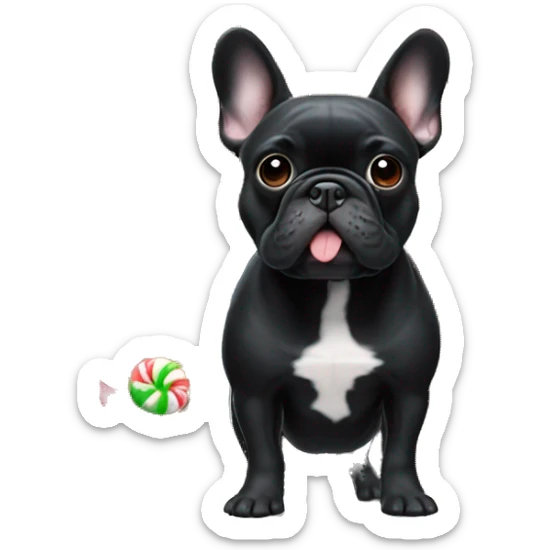 Black French bulldog in gingerbread house sticker