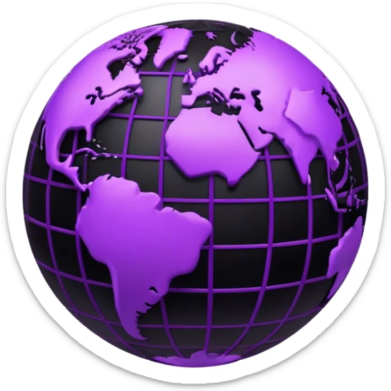 Emoji of planet Earth with a black surface and a purple grid overlay. Minimalistic, modern, and clean design sticker