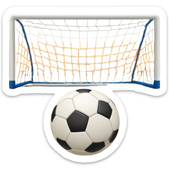 A close-up of a mini-football (futsal) ball placed on a wooden floor of an indoor sports hall, with the goalposts in the background. The scene highlights the smooth texture of the ball and the detailed net of the goal, emphasizing the fast-paced nature of the sport. sticker