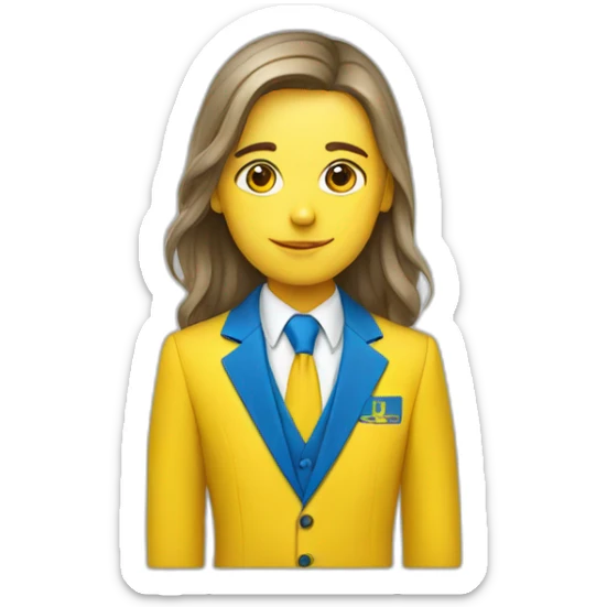 Ukrainian student wearing a suit in the color of the Ukrainian flag sticker