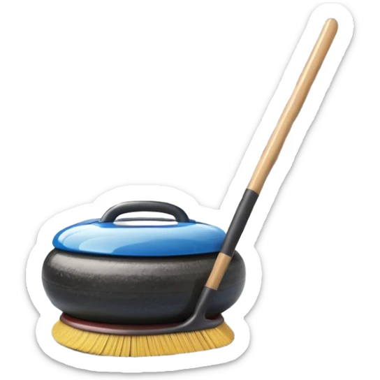 An icon showing a close-up of a curling stone sliding across the ice with a broom beside it. The scene is set in a brightly lit stadium, with detailed spectator stands in the background. Transparent background highlights the focus, skill, and atmosphere of the curling sport. sticker