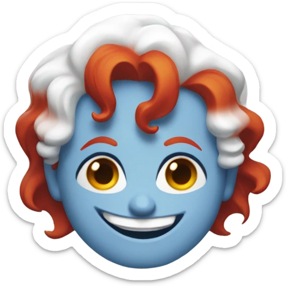 Joker, white skin, red hair, colorful eye, blue dress, head sticker