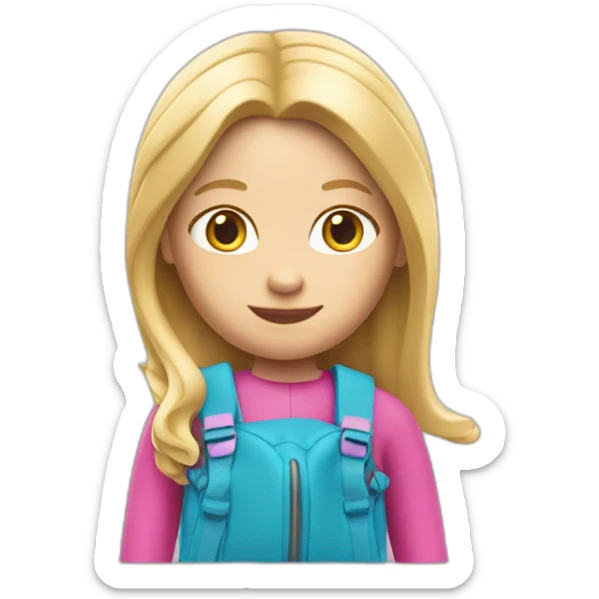 À playmobile girl with blond hair and pink school bag  sticker