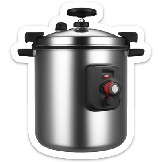 Stainless steel pressure pot, with black gights, 3 clamps on the cover,  on the knob sticker