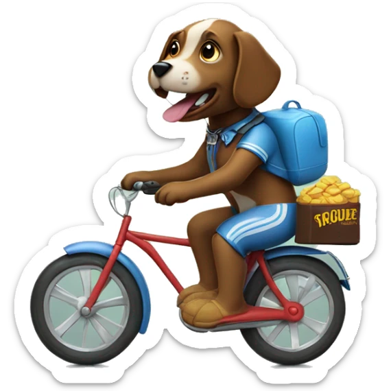  a dog riding a bike with a helmet on with a chocolate bar in his mouth with Slippers on sticker