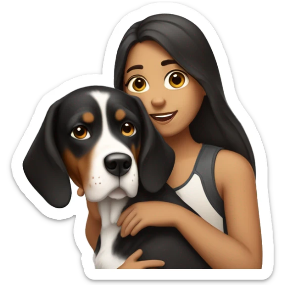 girl with long dark brown hair holding a greater swiss mountain dog sticker