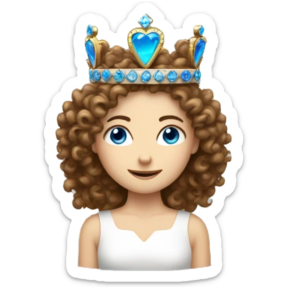Curly brown hair, blue eyed, White girl, wearing a crown looking smug  sticker
