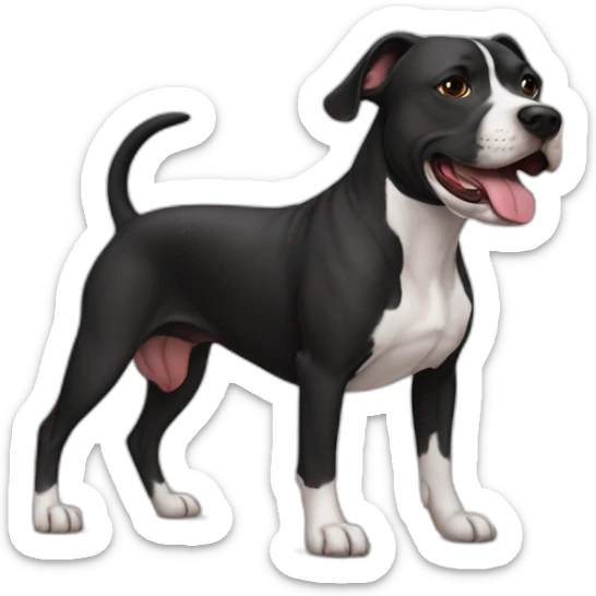 Dog american Stanford and pitbull negro con mancha blanca en el morro sticker