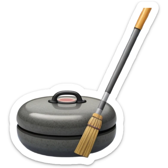 An icon showing a detailed close-up of a curling stone sliding across the ice, with a broom in motion beside it. The background features an indoor stadium with cheering spectators on the stands. Transparent background captures the strategy and focus of curling. sticker